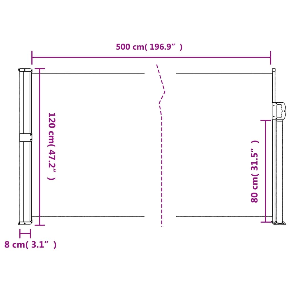 Windscherm uittrekbaar 120x500 cm wit