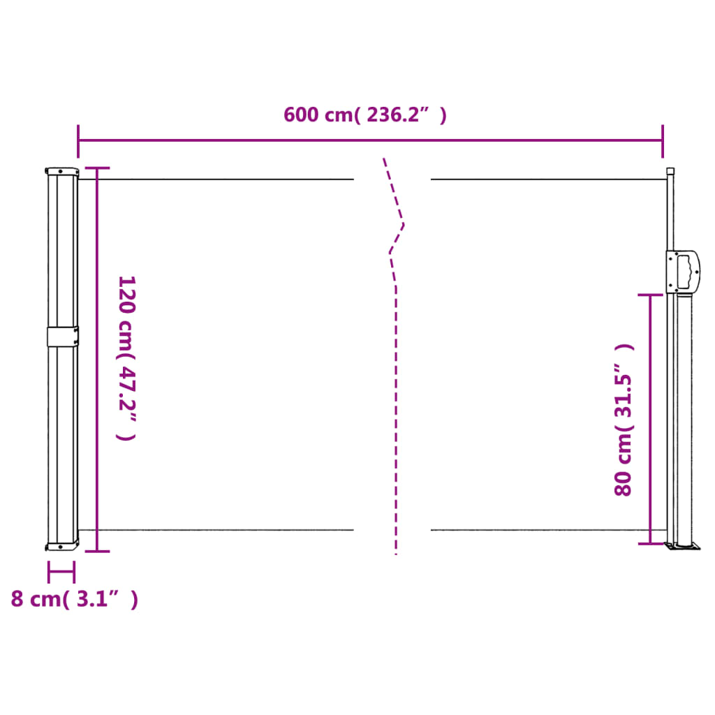 Windscherm uittrekbaar 120x600 cm rood