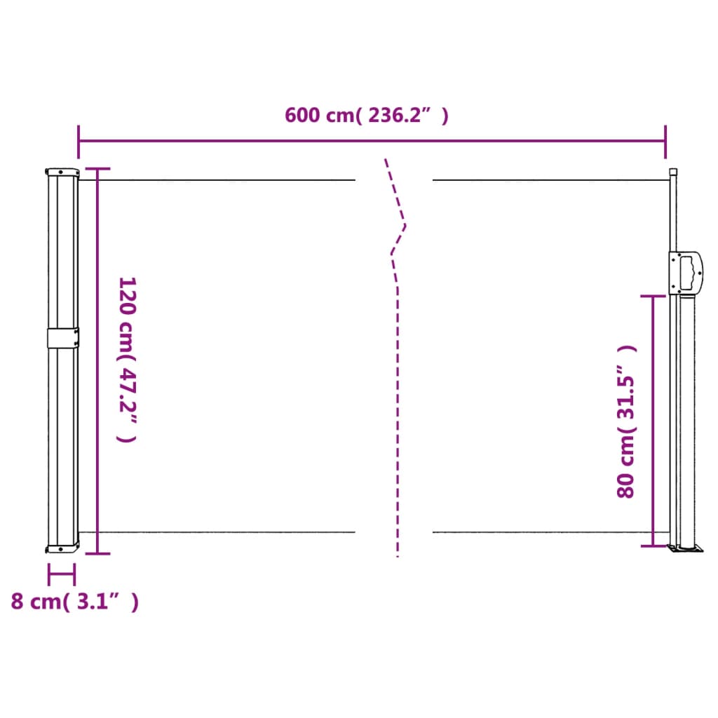 Windscherm uittrekbaar 120x600 cm bruin