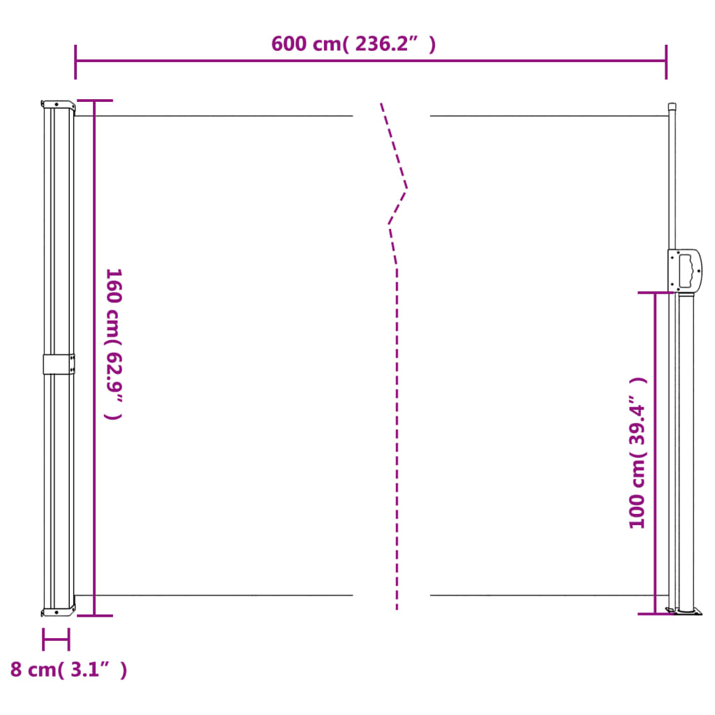 Windscherm uittrekbaar 160x600 cm wit