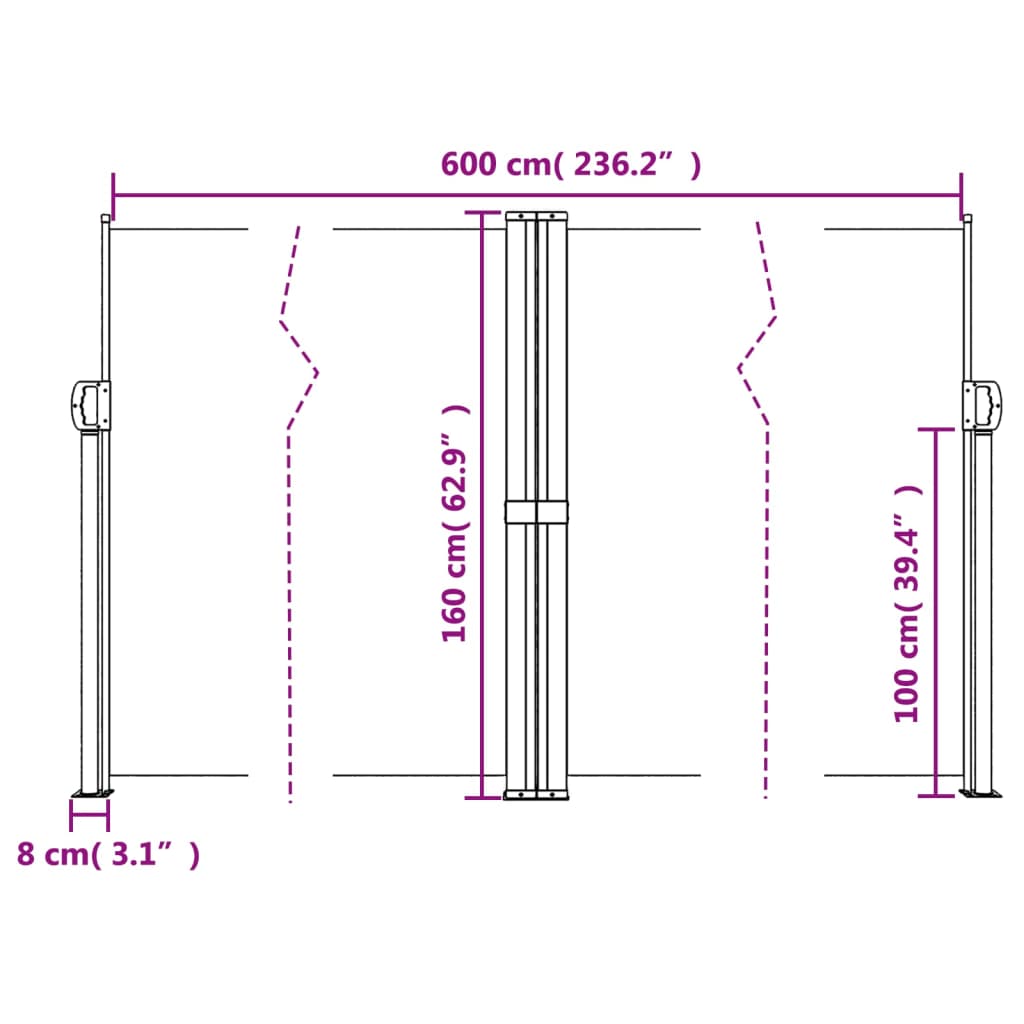 Windscherm uittrekbaar 160x600 cm wit