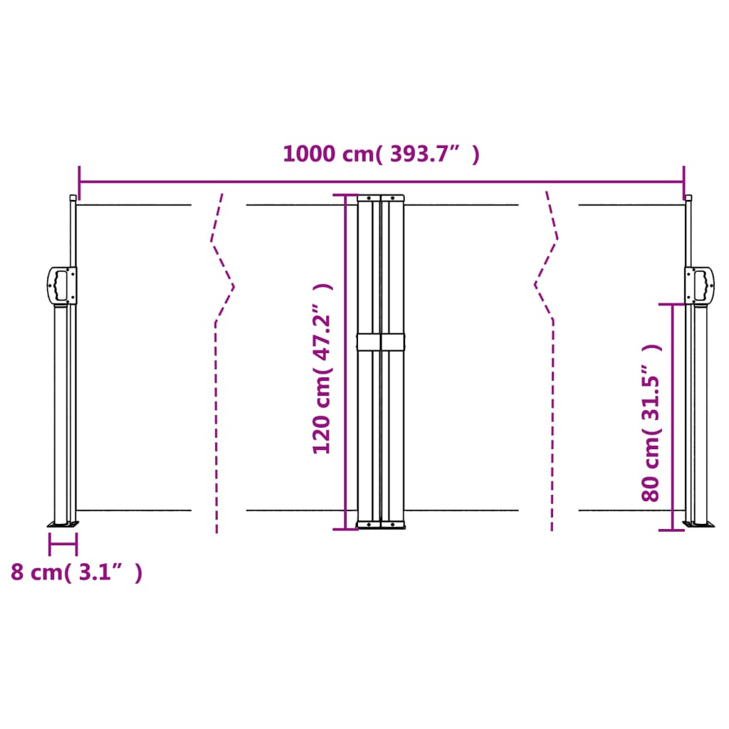 Windscherm uittrekbaar 120x1000 cm bruin