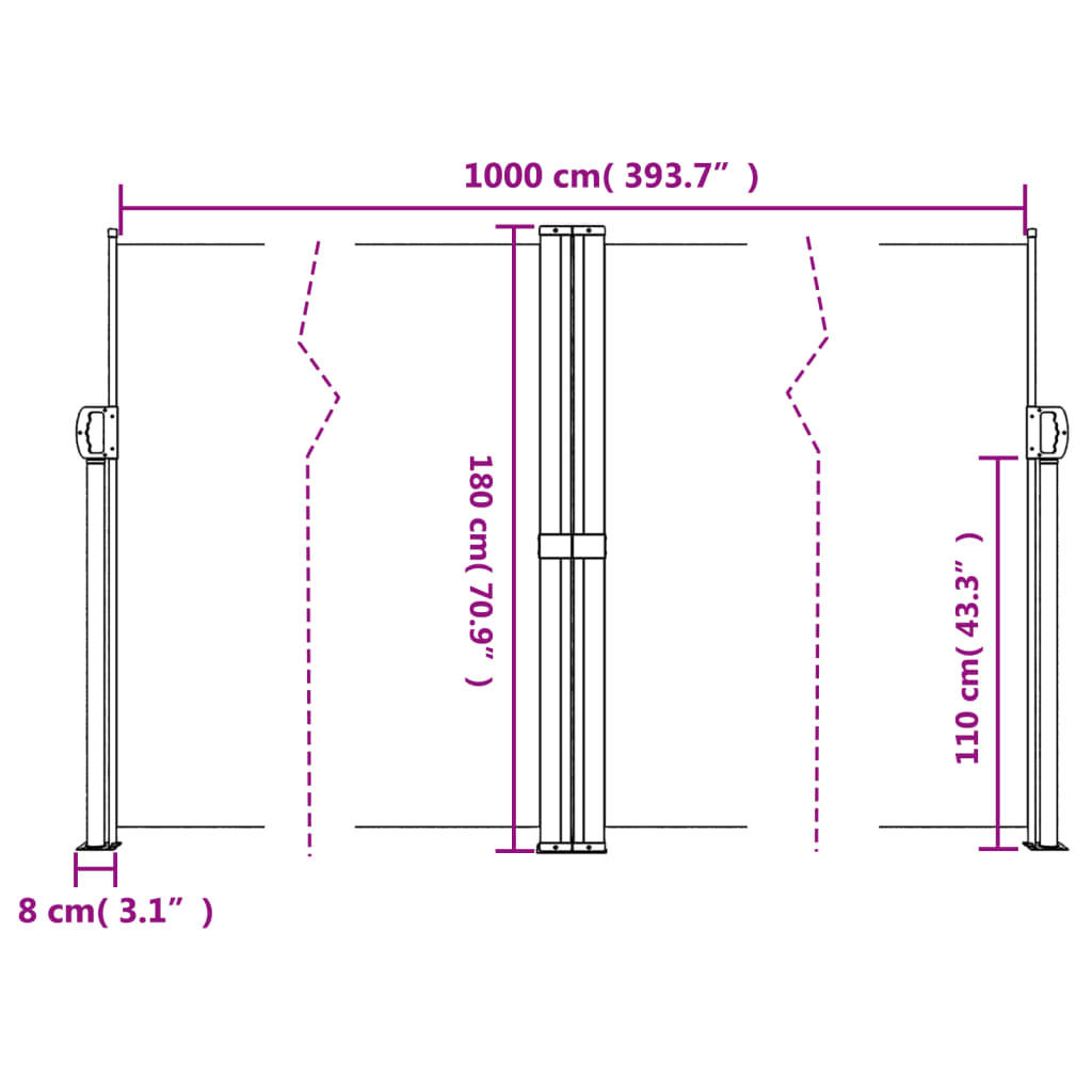 Windscherm uittrekbaar 180x1000 cm antracietkleurig