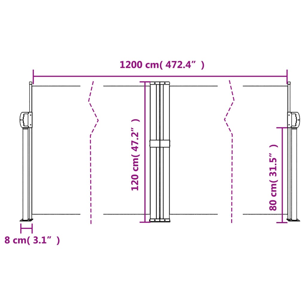 Windscherm uittrekbaar 120x1200 cm crèmekleurig