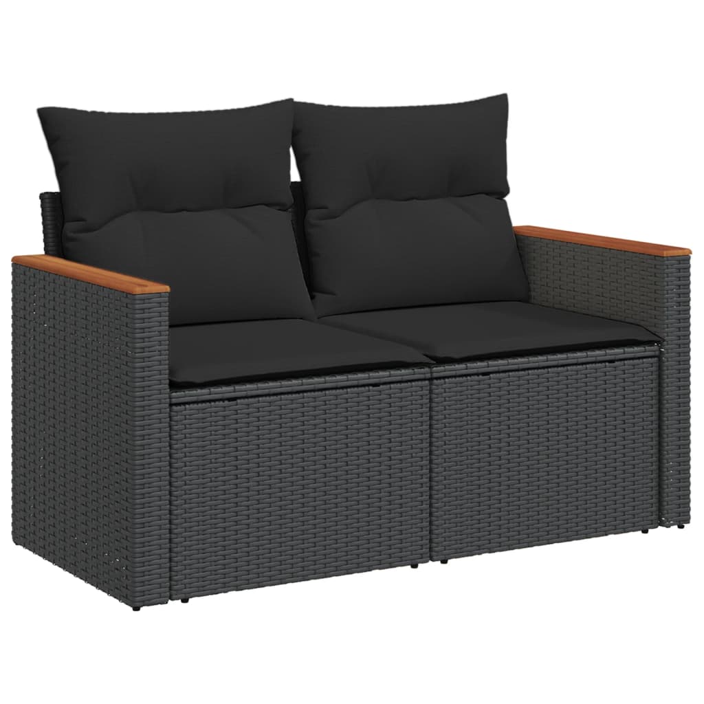 10-delige Loungeset met kussens poly rattan zwart