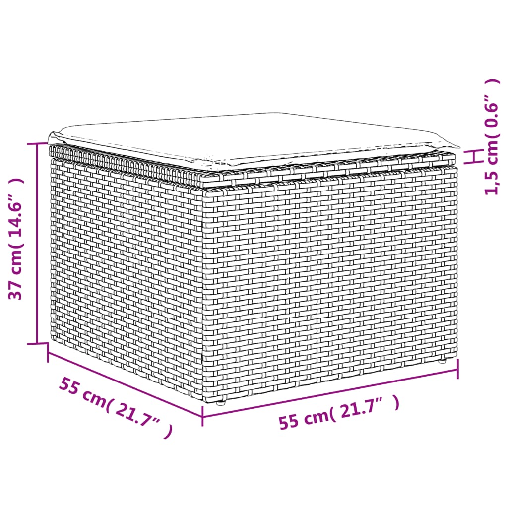 10-delige Loungeset met kussens poly rattan grijs