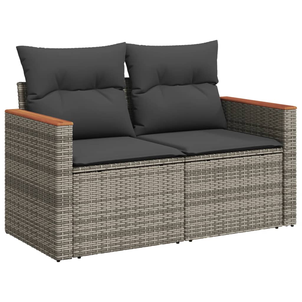 10-delige Loungeset met kussens poly rattan grijs