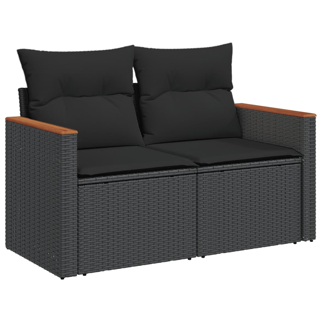 11-delige Loungeset met kussens poly rattan zwart