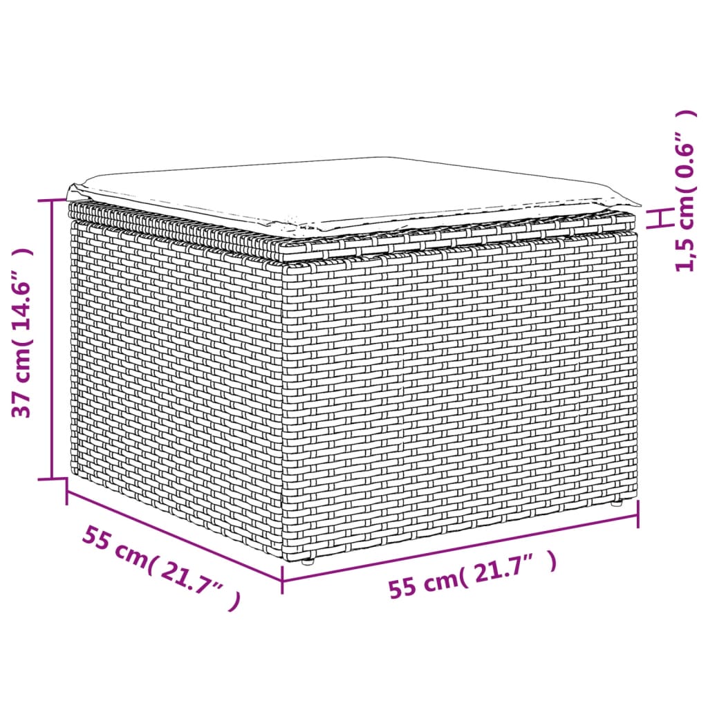 10-delige Loungeset met kussens poly rattan zwart