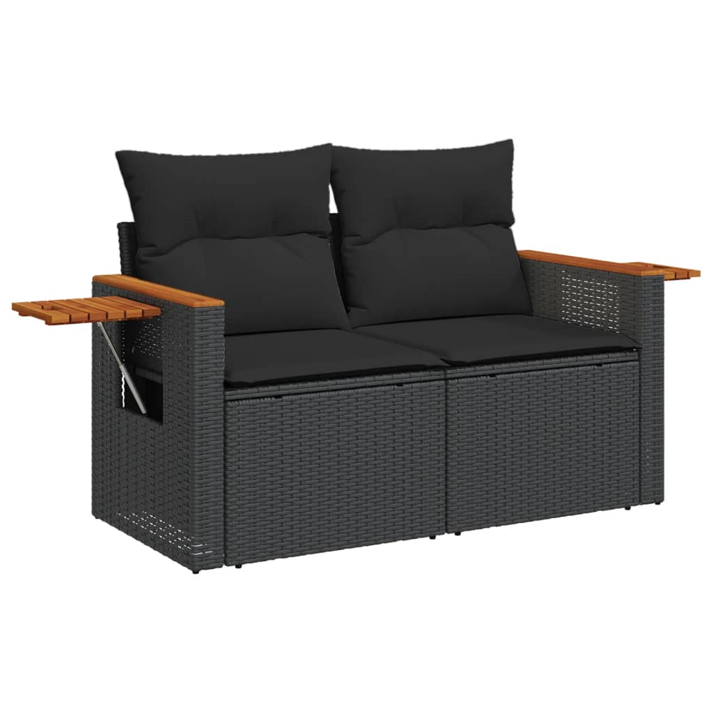 3-delige Loungeset met kussens poly rattan zwart