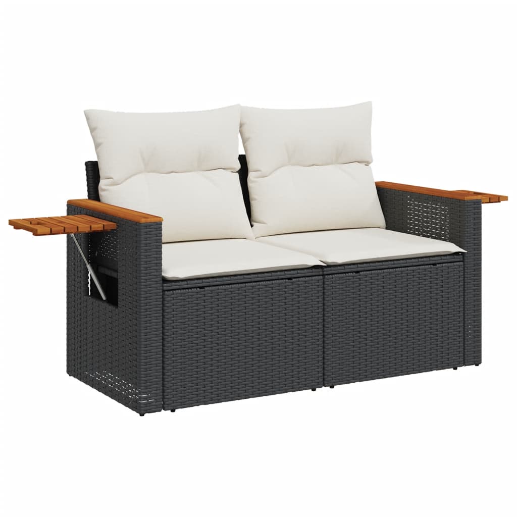 3-delige Loungeset met kussens poly rattan zwart