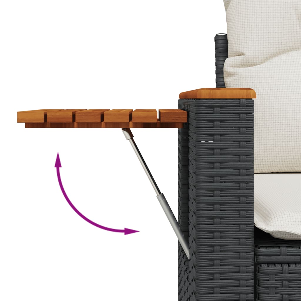 3-delige Loungeset met kussens poly rattan zwart