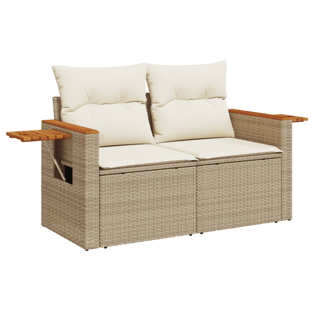 3-delige Loungeset met kussens poly rattan beige