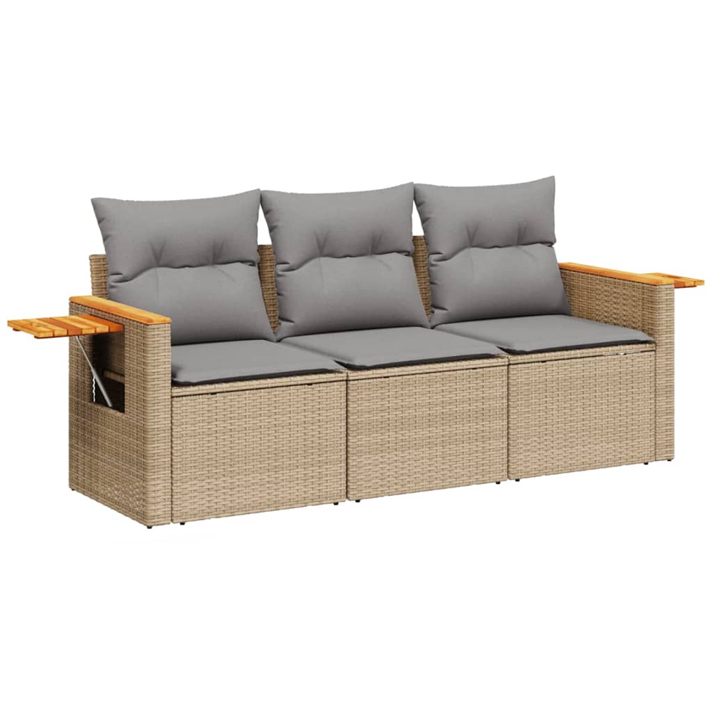 3-delige Loungeset met kussens poly rattan beige