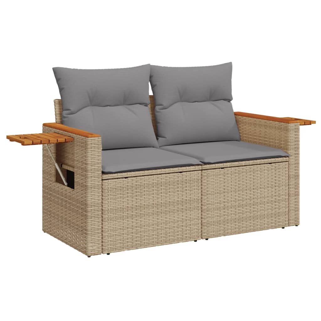 3-delige Loungeset met kussens poly rattan beige