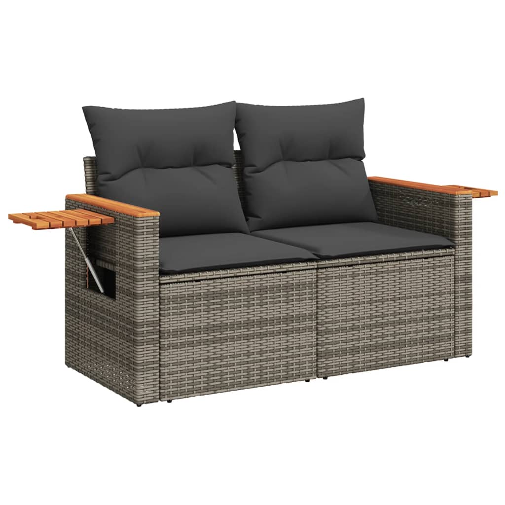 3-delige Loungeset met kussens poly rattan grijs