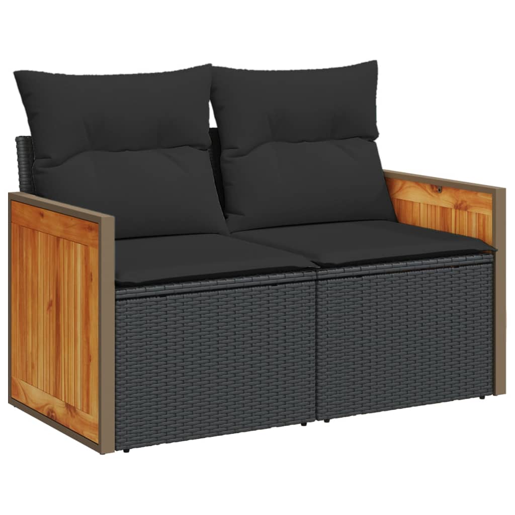 3-delige Loungeset met kussens poly rattan zwart