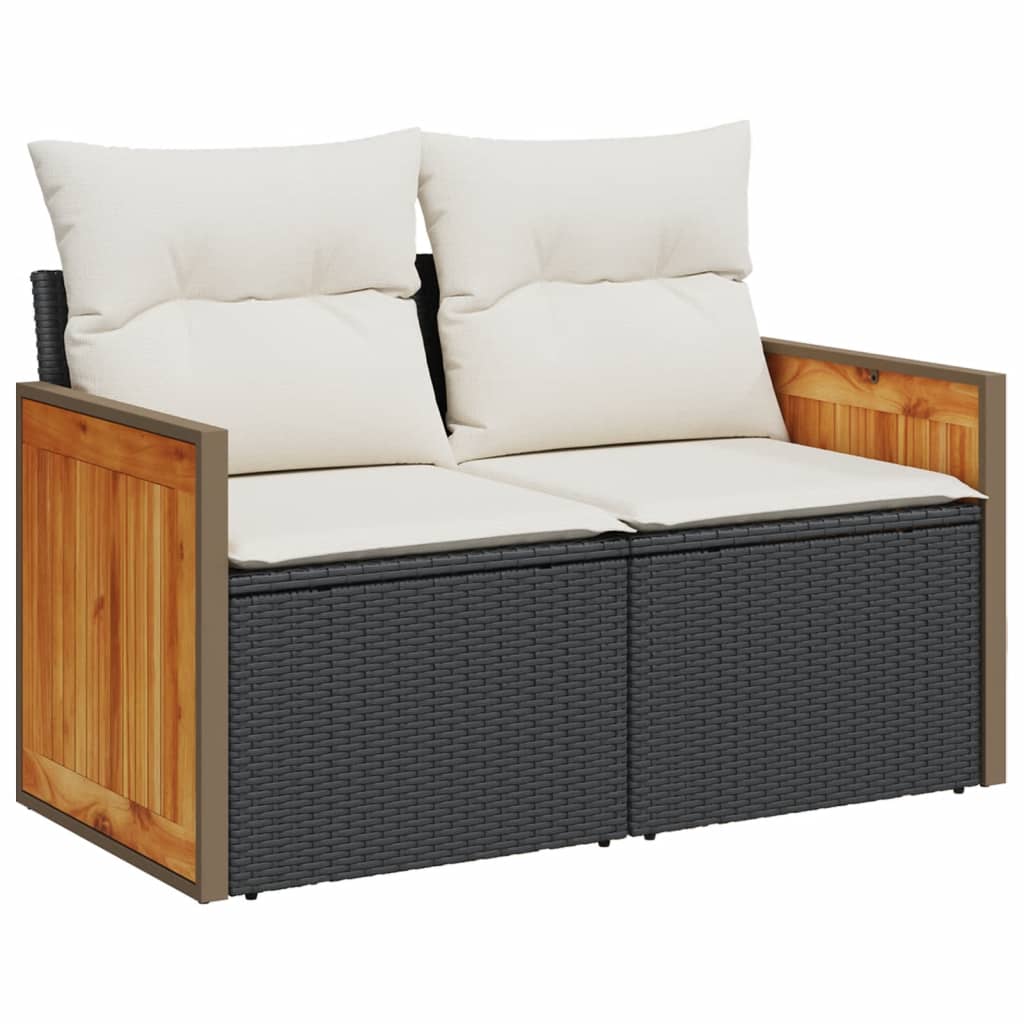 3-delige Loungeset met kussens poly rattan zwart