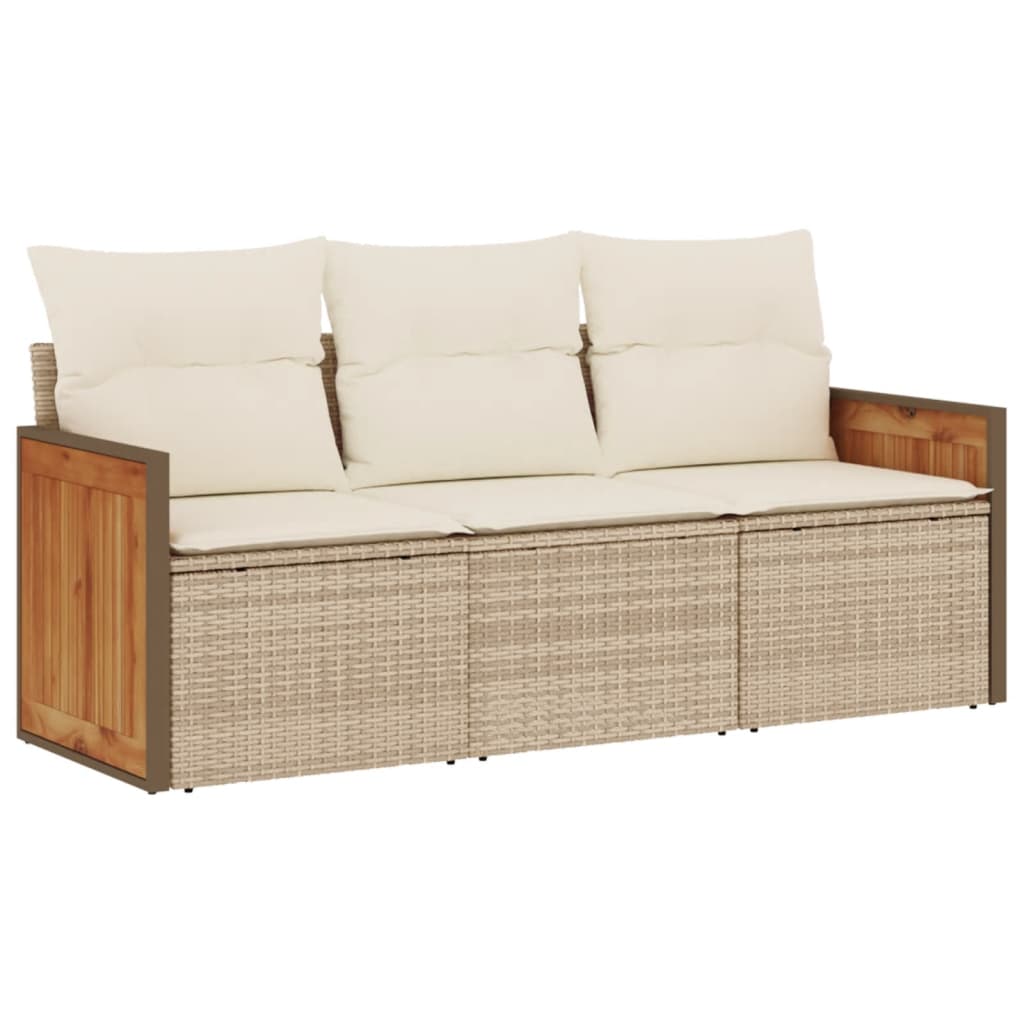 3-delige Loungeset met kussens poly rattan beige