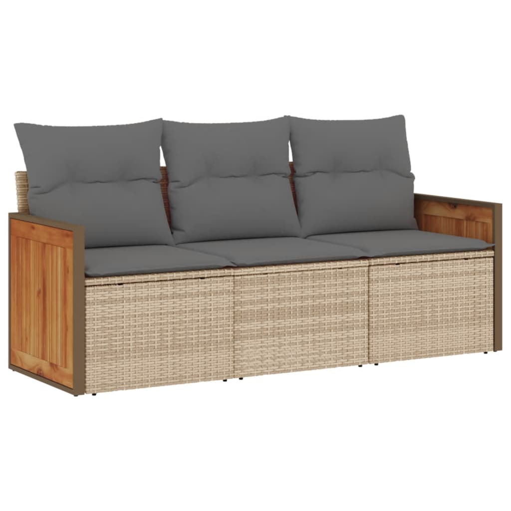 3-delige Loungeset met kussens poly rattan beige