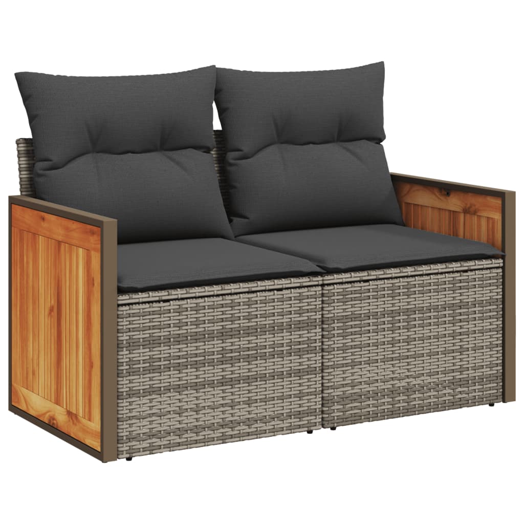 3-delige Loungeset met kussens poly rattan grijs