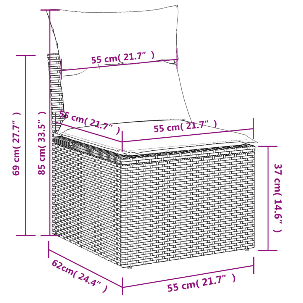 3-delige Loungeset met kussens poly rattan grijs