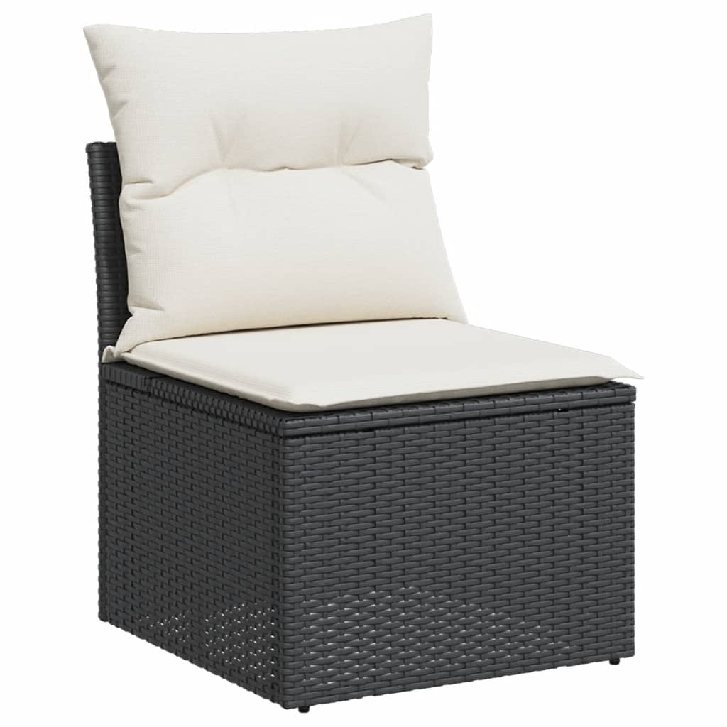 10-delige Loungeset met kussens poly rattan zwart