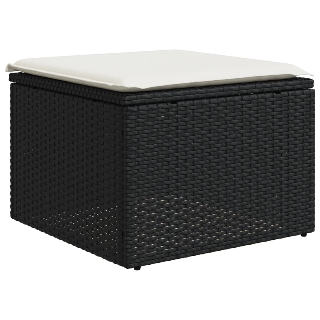 10-delige Loungeset met kussens poly rattan zwart