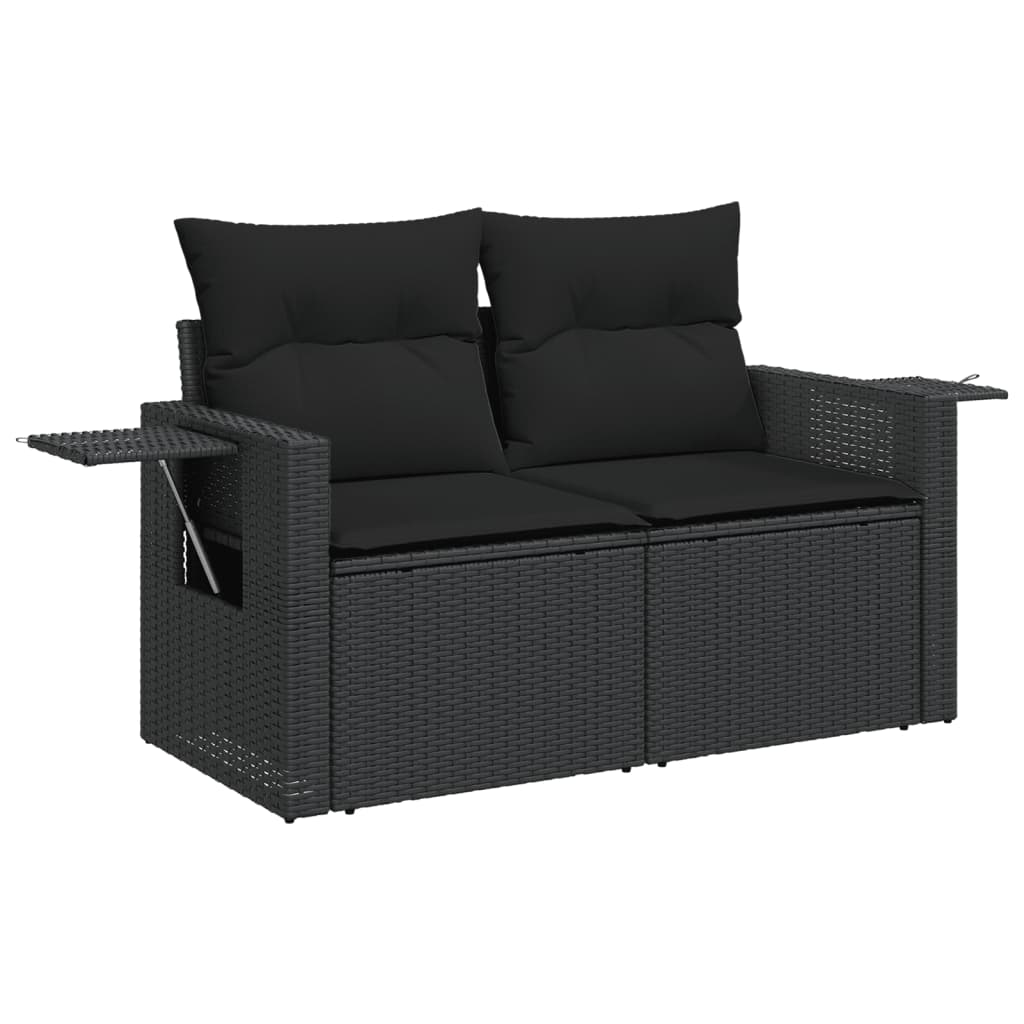 10-delige Loungeset met kussens poly rattan zwart