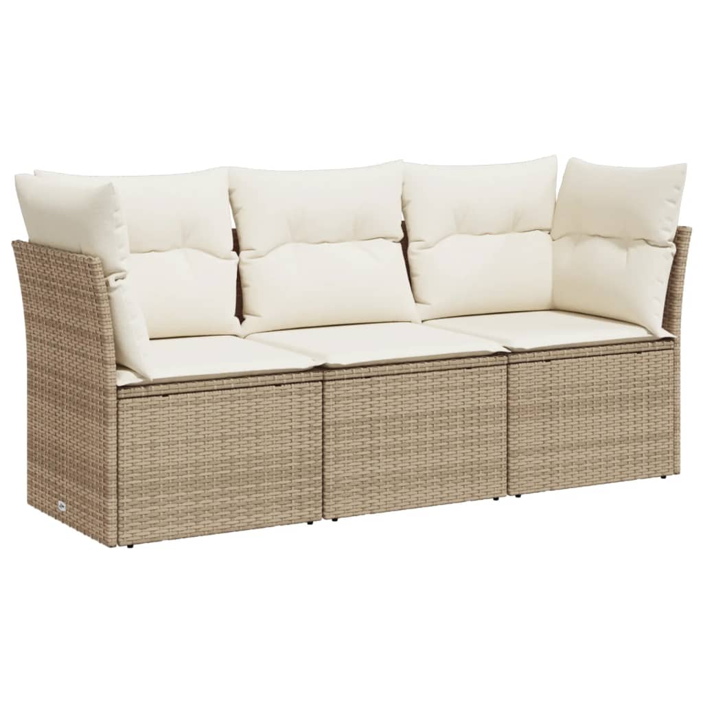 3-delige Loungeset met kussens poly rattan beige