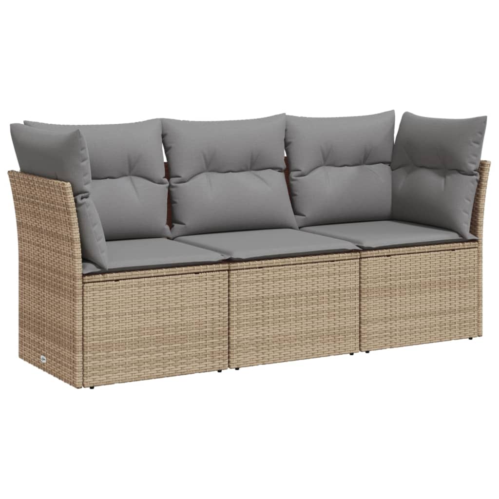 3-delige Loungeset met kussens poly rattan beige