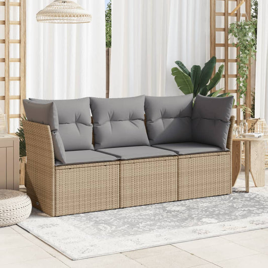 3-delige Loungeset met kussens poly rattan beige