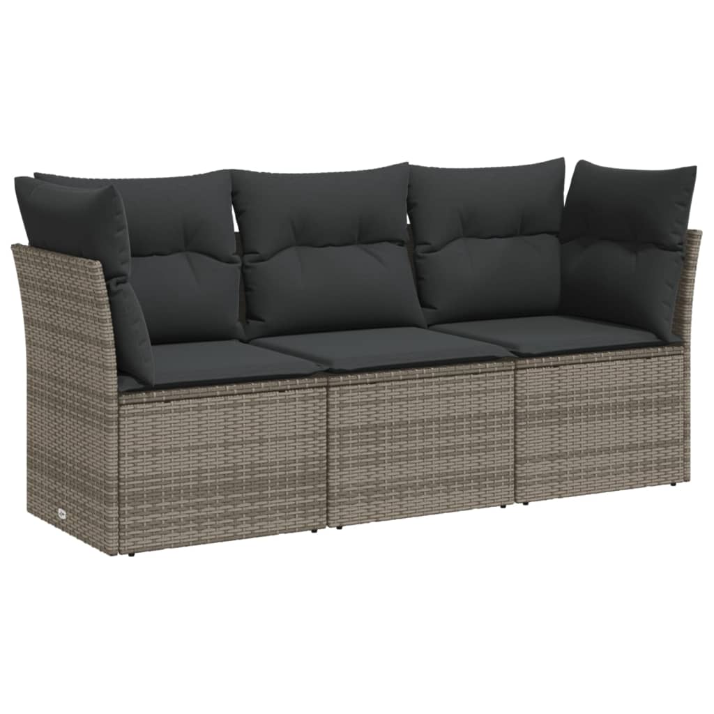 3-delige Loungeset met kussens poly rattan grijs