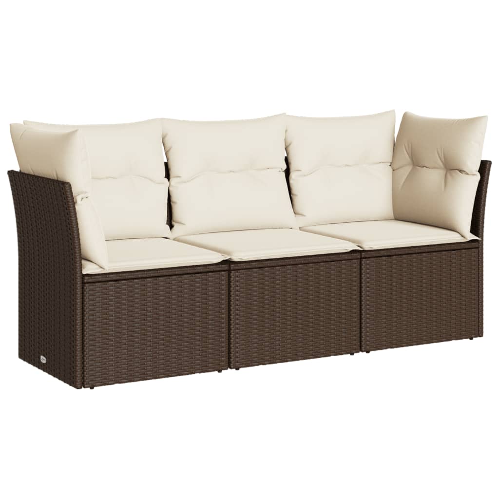 3-delige Loungeset met kussens poly rattan bruin