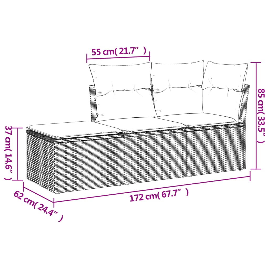 3-delige Loungeset met kussens poly rattan beige