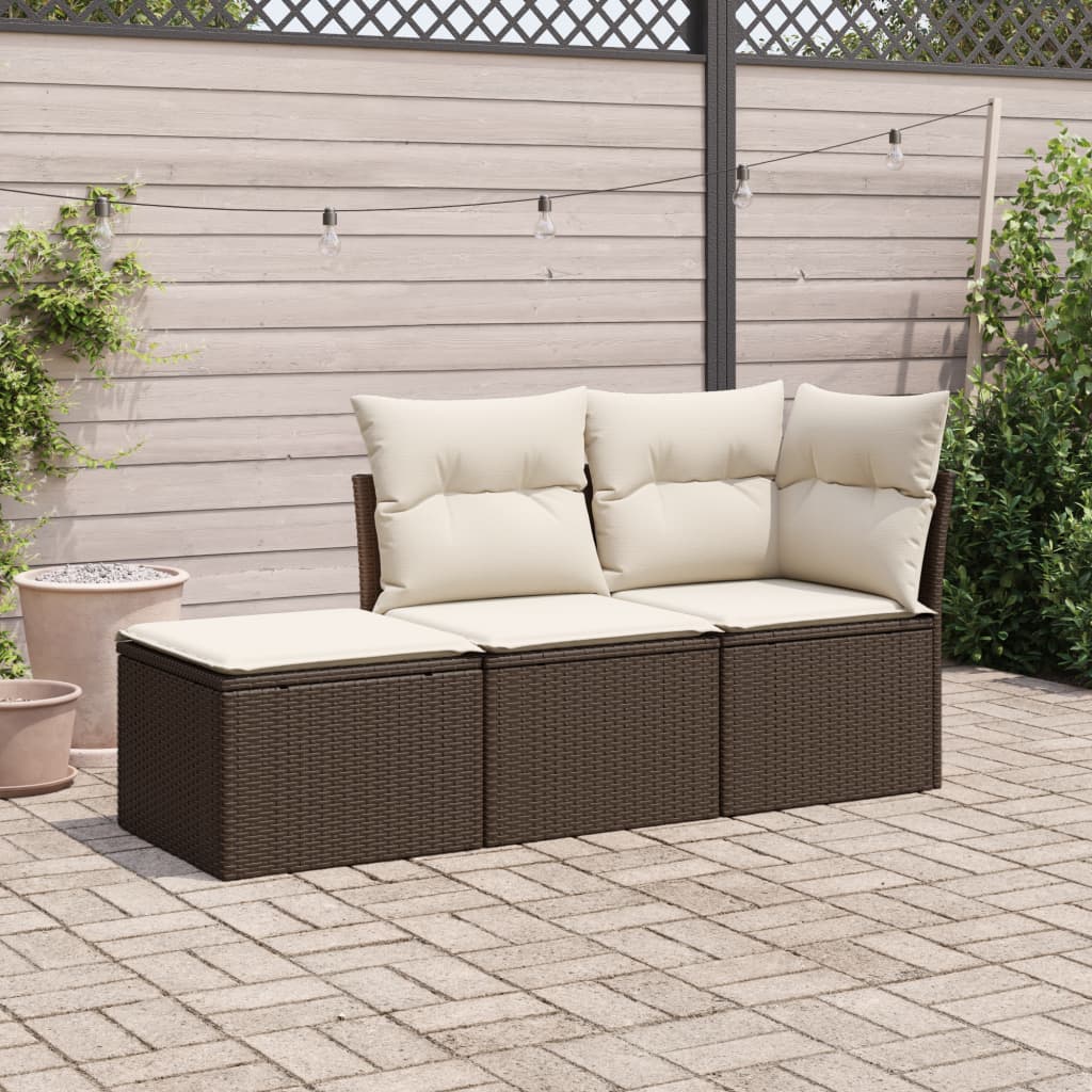 3-delige Loungeset met kussens poly rattan bruin