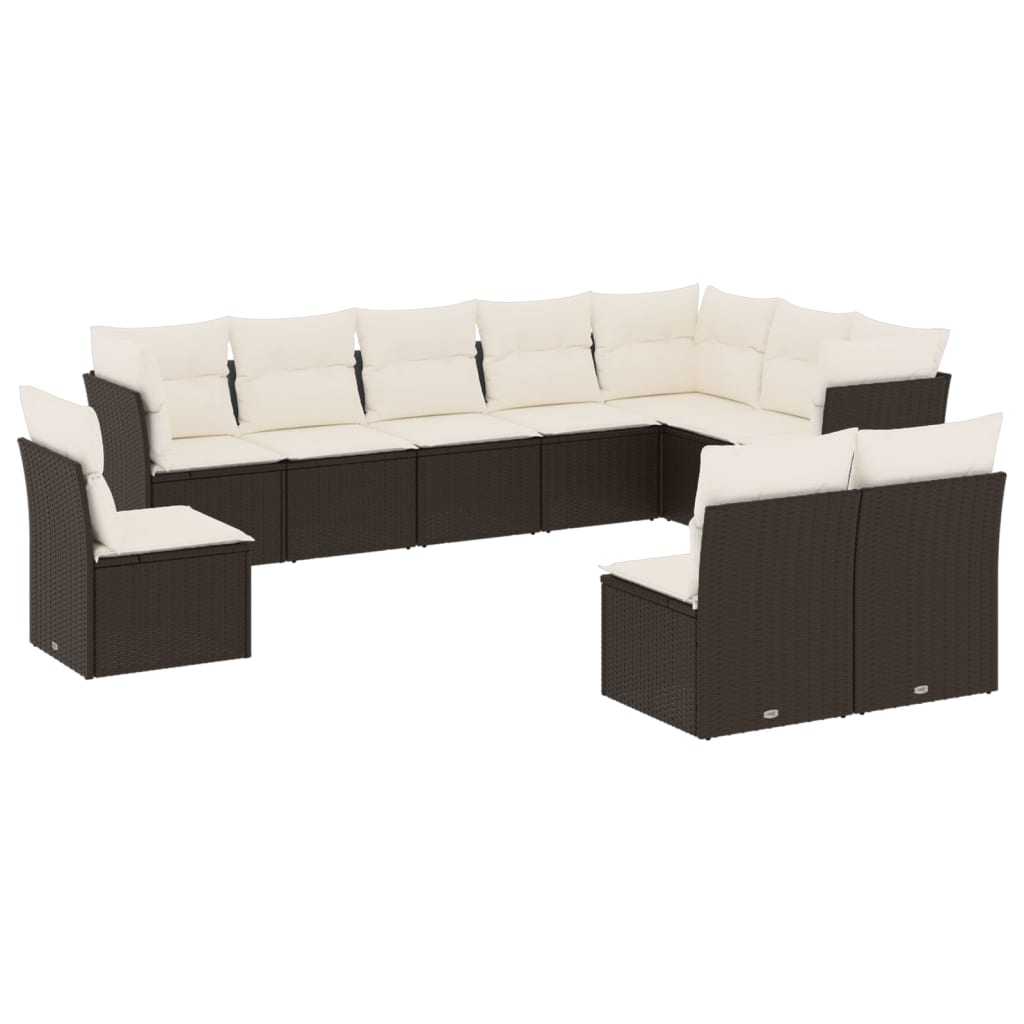 10-delige Loungeset met kussens poly rattan zwart