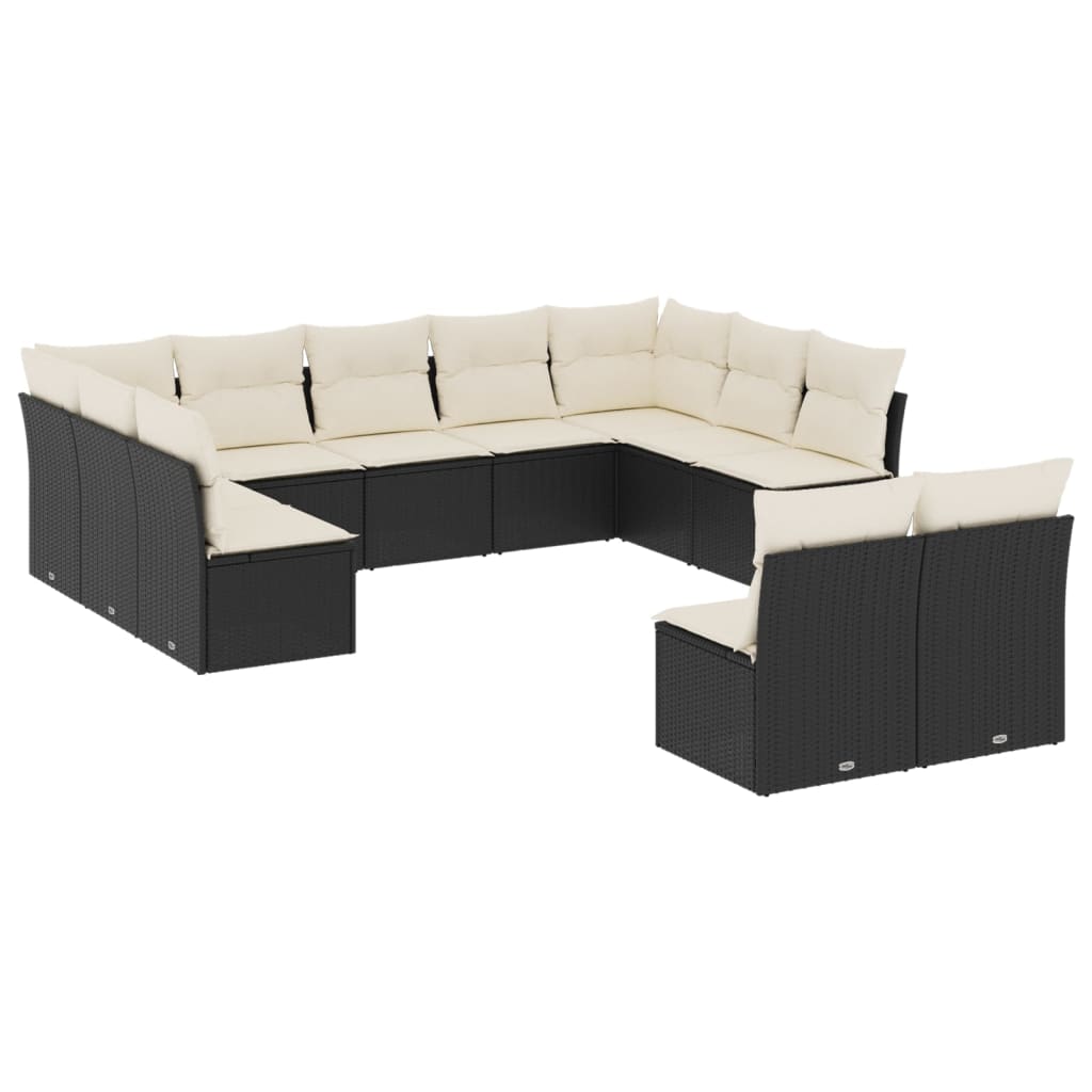 11-delige Loungeset met kussens poly rattan zwart