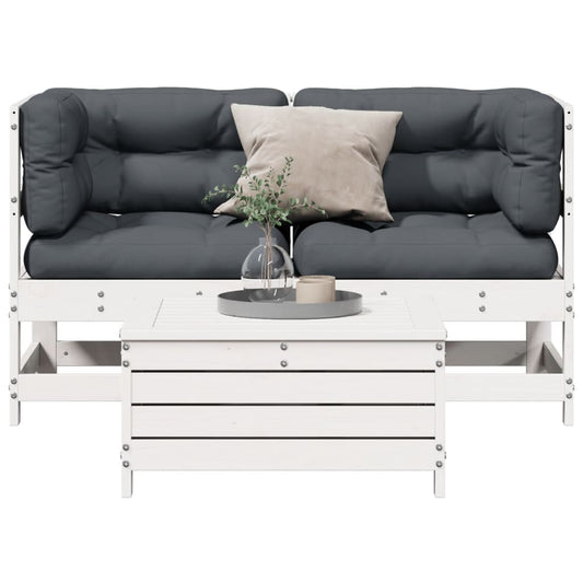 3-delige Loungeset met kussens massief grenenhout wit