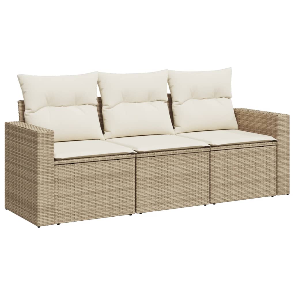 3-delige Loungeset met kussens poly rattan beige