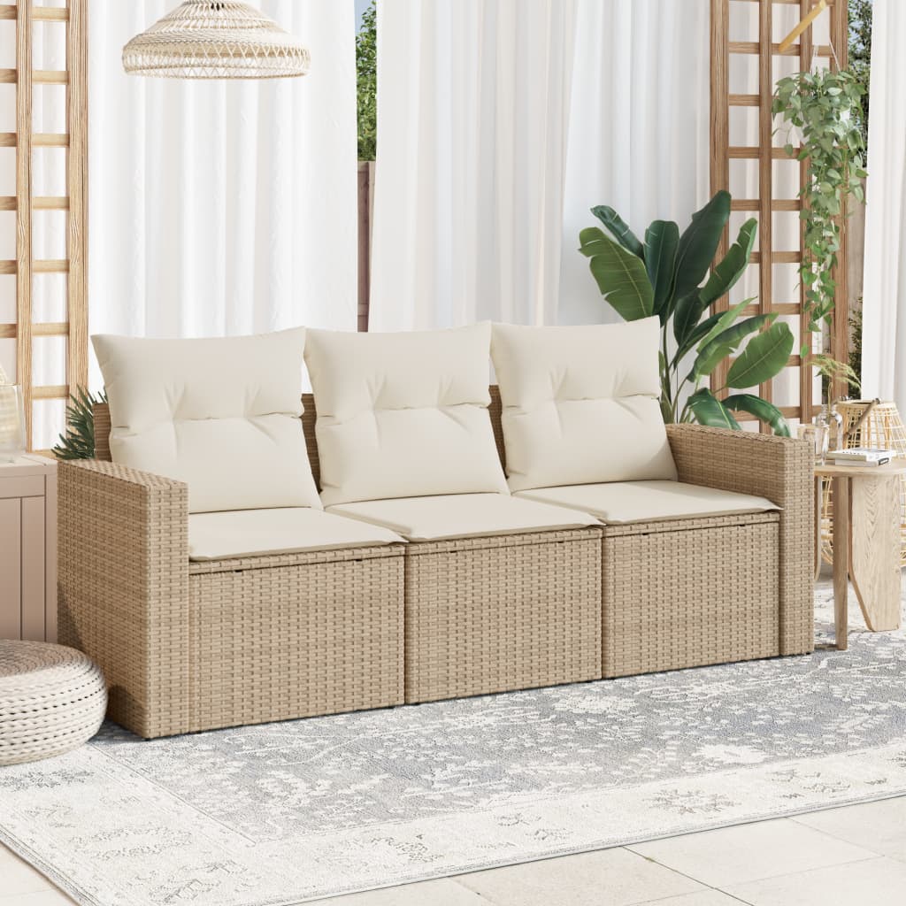 3-delige Loungeset met kussens poly rattan beige