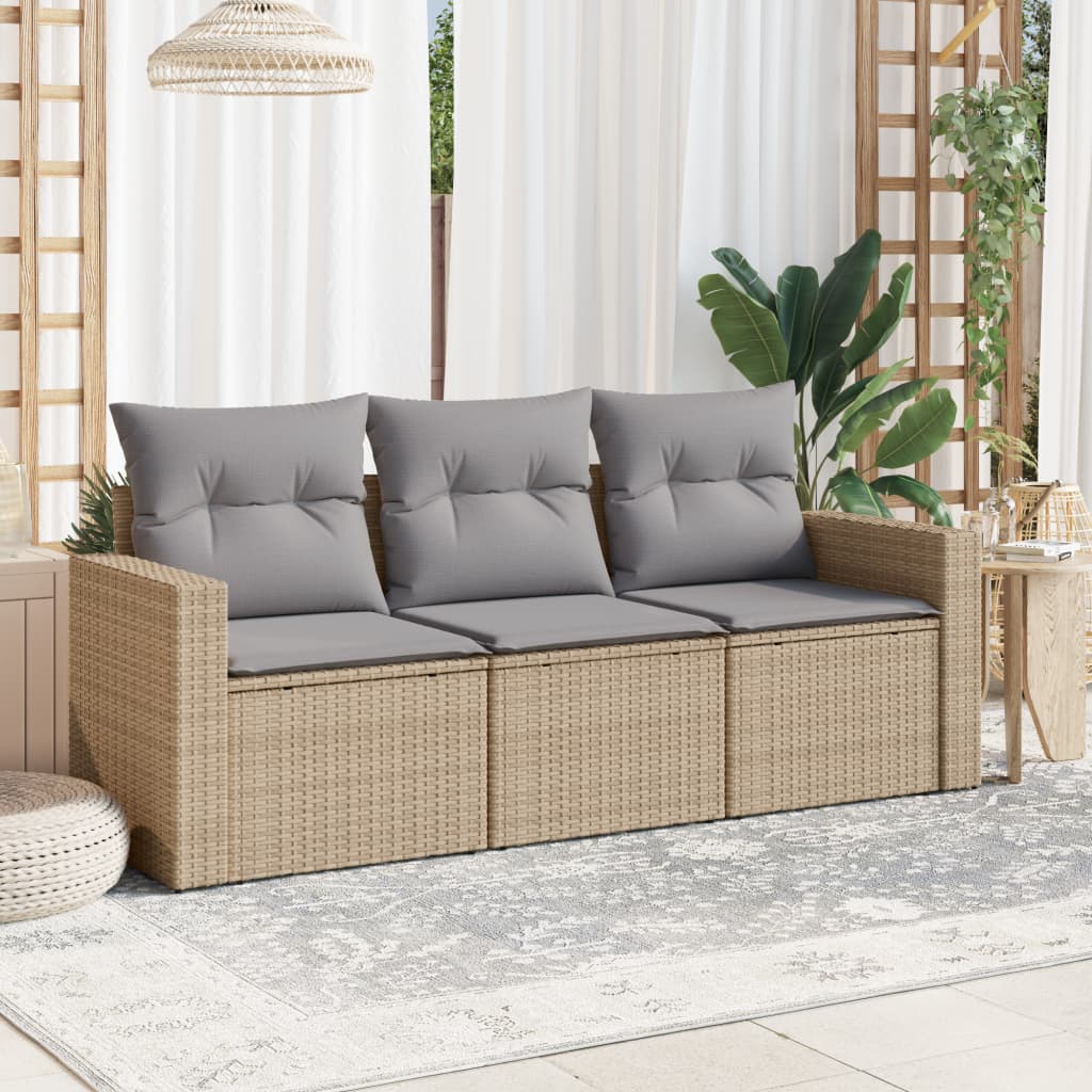 3-delige Loungeset met kussens poly rattan beige