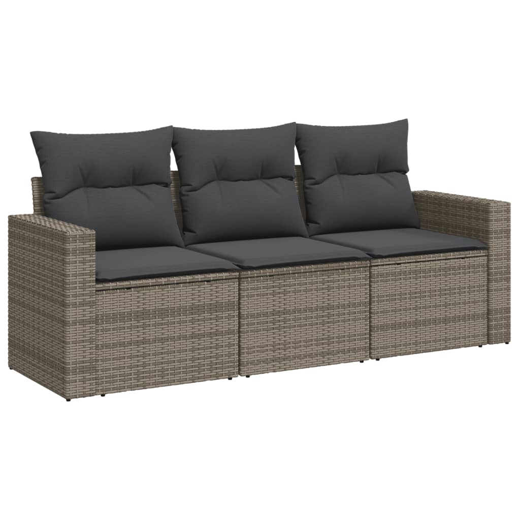 3-delige Loungeset met kussens poly rattan grijs