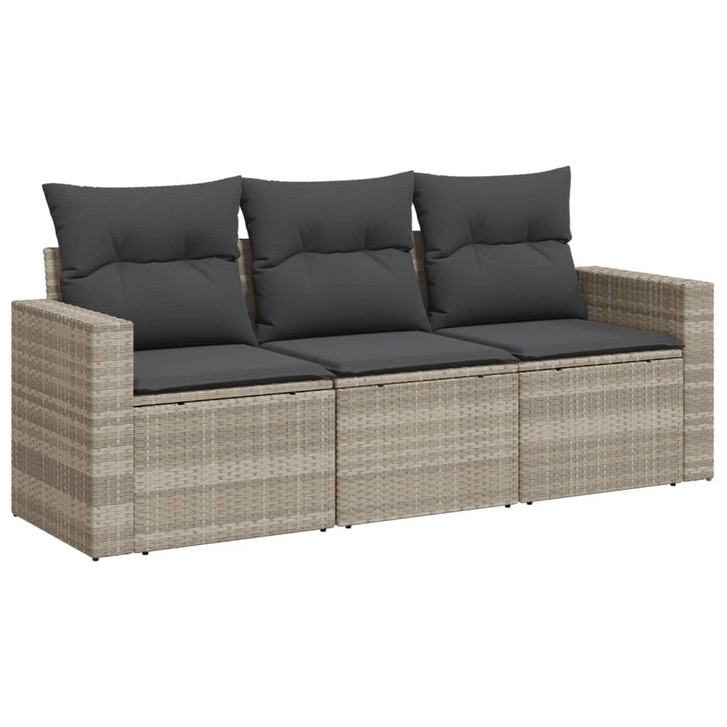 3-delige Loungeset met kussens poly rattan lichtgrijs