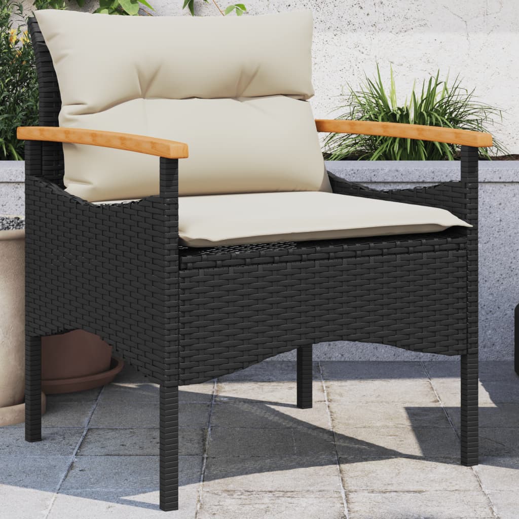 3-delige Loungeset met kussens poly rattan zwart