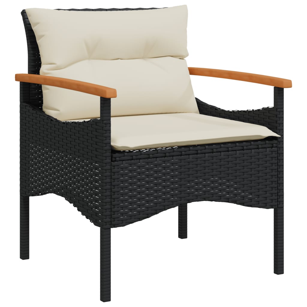 3-delige Loungeset met kussens poly rattan zwart