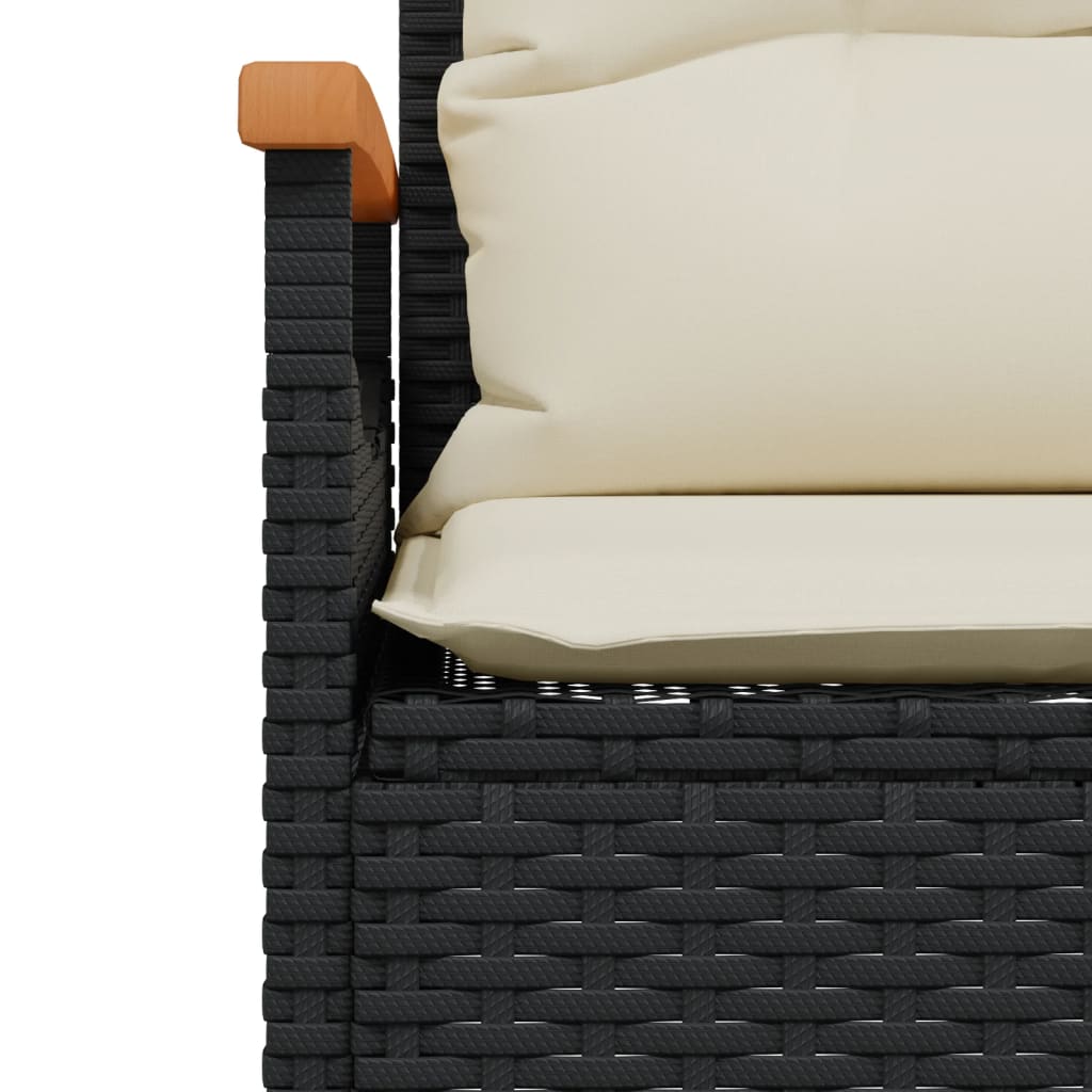 3-delige Loungeset met kussens poly rattan zwart