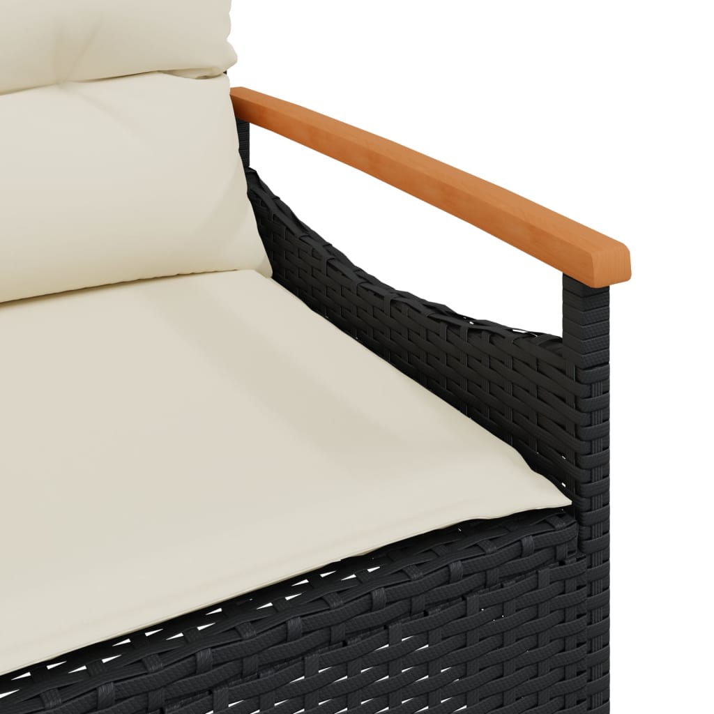 3-delige Loungeset met kussens poly rattan zwart