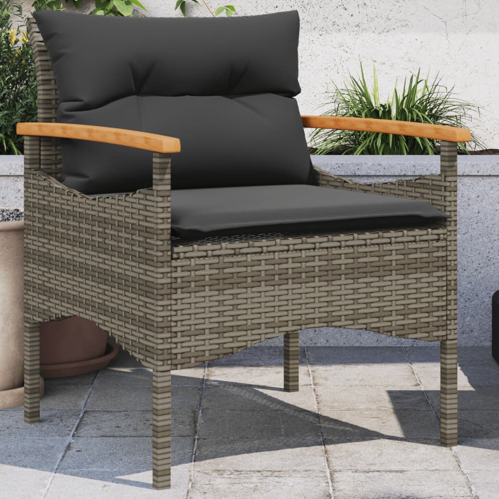 3-delige Loungeset met kussens poly rattan grijs