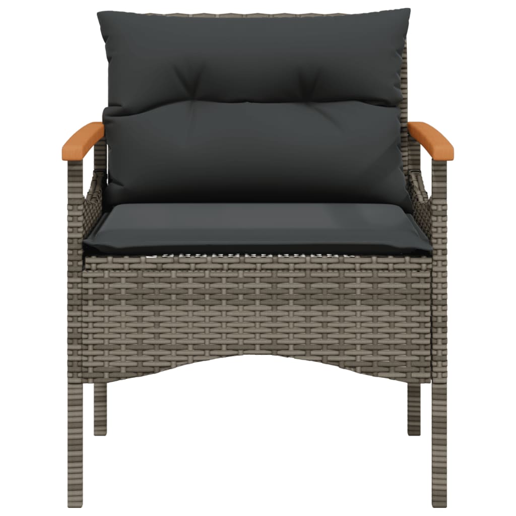 3-delige Loungeset met kussens poly rattan grijs